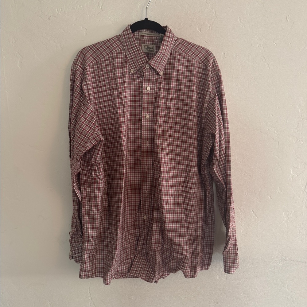 LL Bean Red and Brown Flannel Button Down 100% Cotton Long Sleeve Men’s L Reg